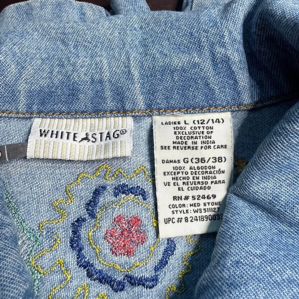 Vintage 90s White Stag Denim Beaded Jacket Embroidered Floral Button Up Large - Picture 8 of 10